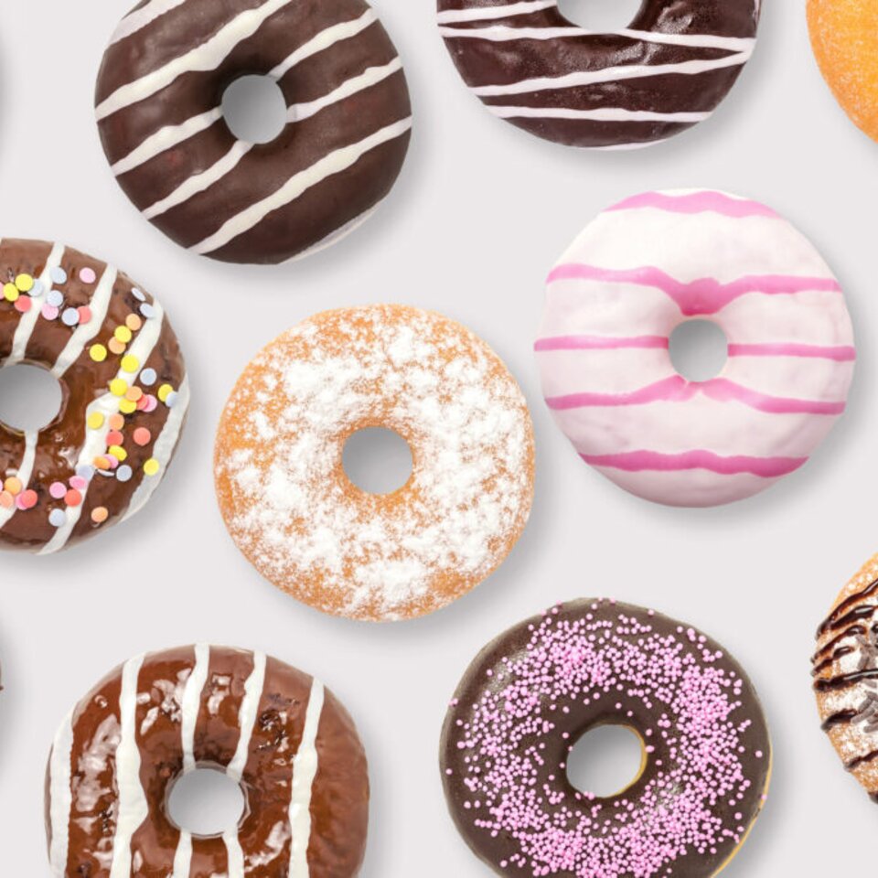 Mixed donuts on a white background