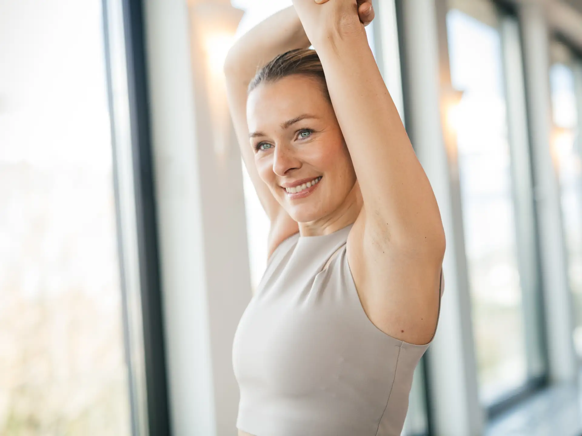 Stretching arms up