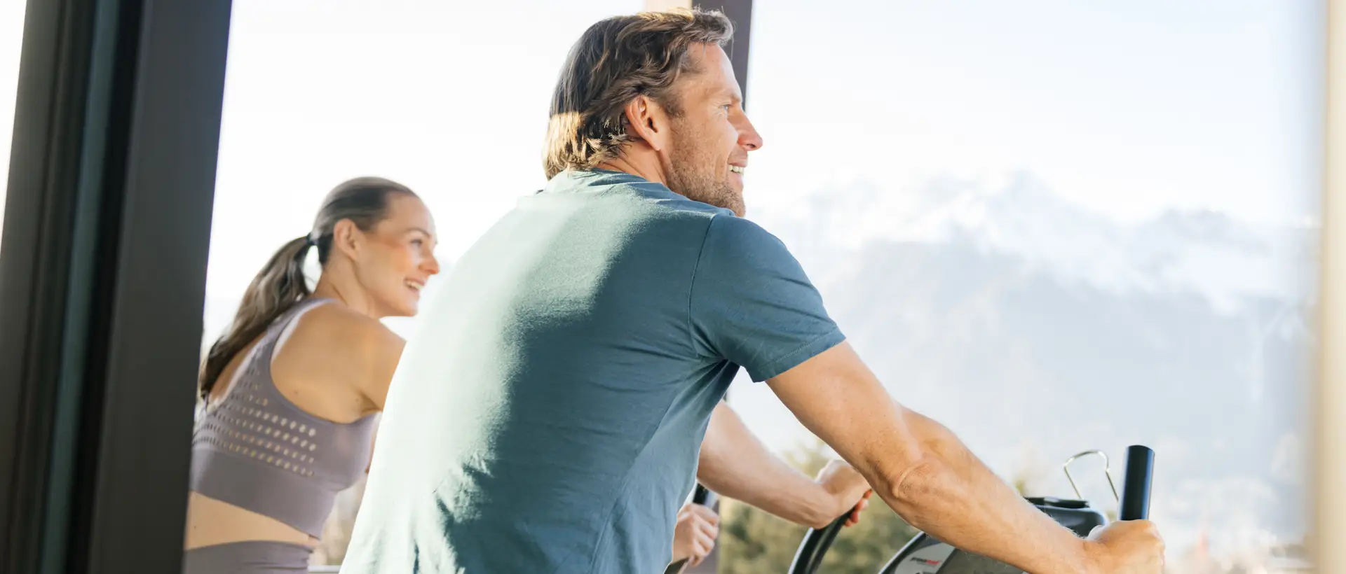 Exercise bike with mountain view