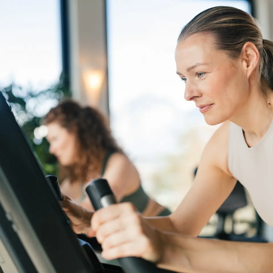 Woman on exercise bike