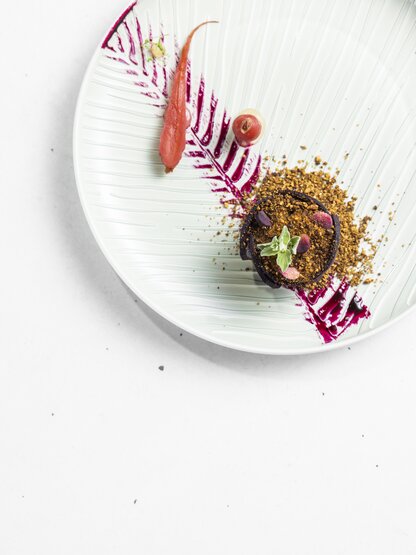 Poached carrot tartlet