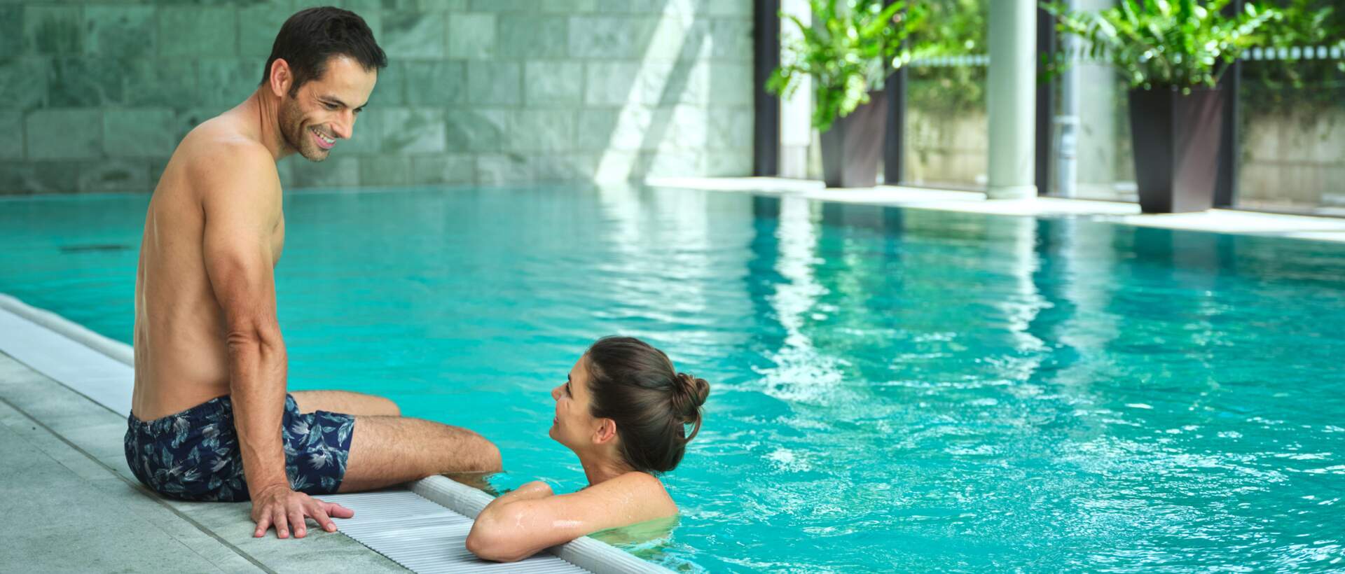 Indoor pool with guest