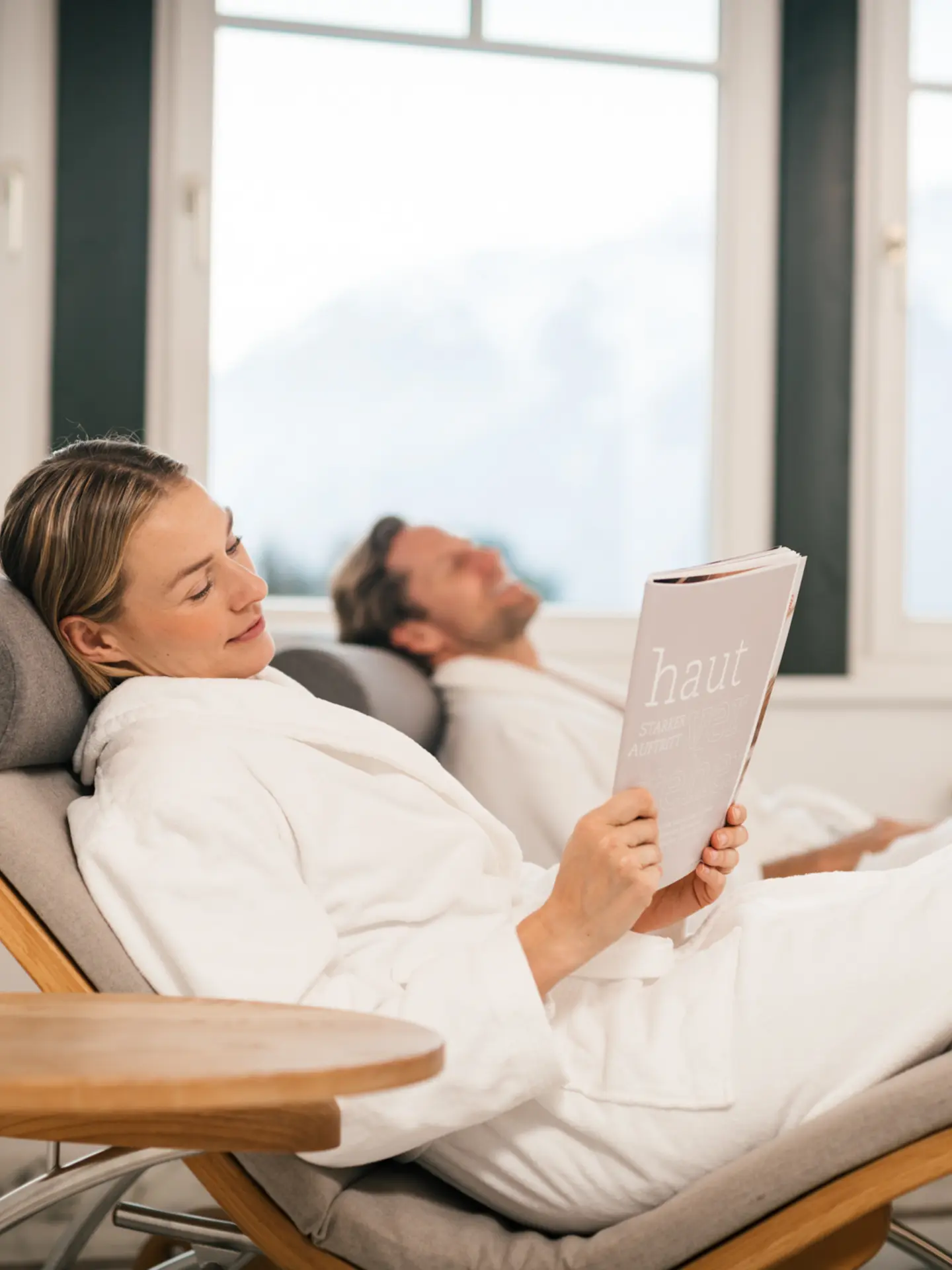 Reading woman in spa