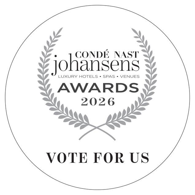 Ein rundes Logo für die Condé Nast Johansens Awards 2026 ermutigt zur Teilnahme an der Wahl